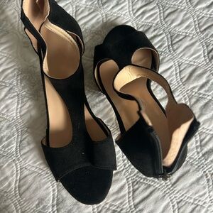 Black and Cream T-Strap Stiletto Heels